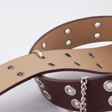 Women PU Leather Waist Belt with Metal Chain