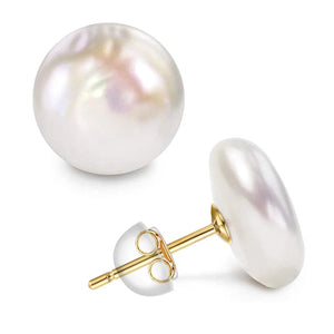 Baroque Button Pearl Earrings 925 Sterling Silver Stud Jewelry