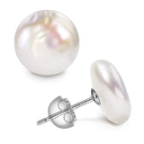 Baroque Button Pearl Earrings 925 Sterling Silver Stud Jewelry