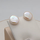 Baroque Button Pearl Earrings 925 Sterling Silver Stud Jewelry