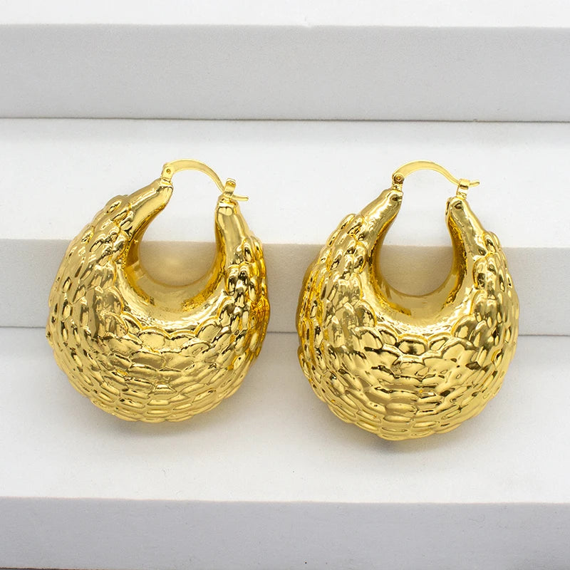 Copper Big Hoop Earrings High Bag Pattern Jewelry for Wedding Party