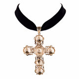 Gothic Cross Pendant Choker Necklace Velvet
