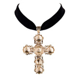 Gothic Cross Pendant Choker Necklace Velvet