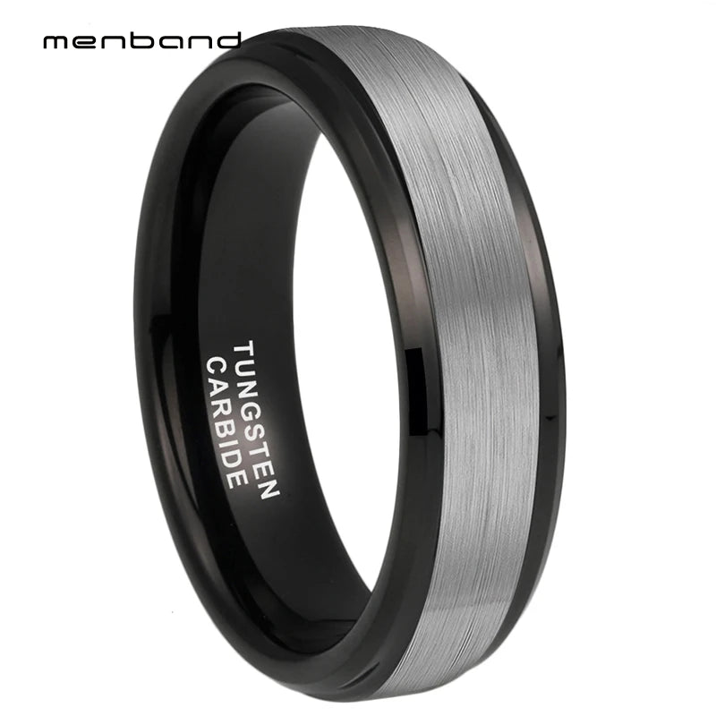 Women Tungsten Wedding Band Beveled Brushed Finish 6MM