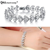 Bling Heart Full Chain Link Micro CZ Zircon Stone Bracelet Wedding Jewelry