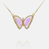 Pink Zircon Butterfly Pendant Necklace
