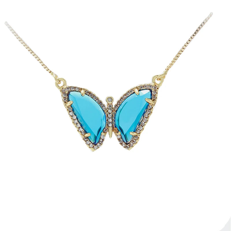 Pink Zircon Butterfly Pendant Necklace