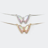 Pink Zircon Butterfly Pendant Necklace