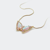 Pink Zircon Butterfly Pendant Necklace