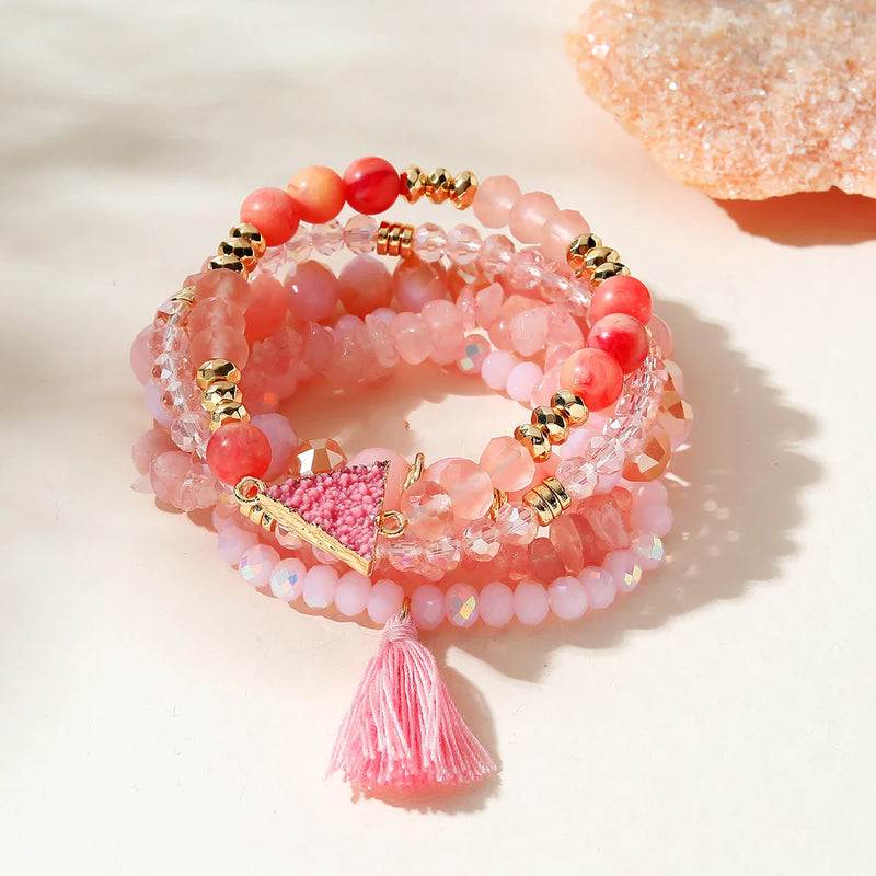 Bohemia Stone Bracelets with Tassel Charm Wrap Beads