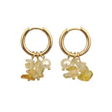 Bohemia Small Hoops Pendant Earrings with Crushed Stone Pearl Green Stone