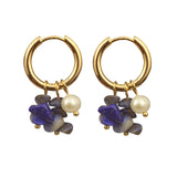 Bohemia Small Hoops Pendant Earrings with Crushed Stone Pearl Green Stone