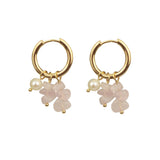 Bohemia Small Hoops Pendant Earrings with Crushed Stone Pearl Green Stone