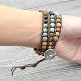 Bohemian Leather & Stone Wrap Bracelets Heart Charm