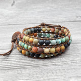 Bohemian Leather & Stone Wrap Bracelets Heart Charm