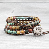 Bohemian Leather & Stone Wrap Bracelets Heart Charm