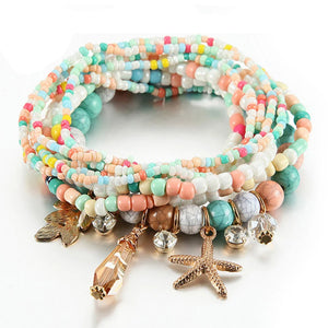 Bohemian Multilayer Bead Bracelets Bangles Tassel Starfish Charm Set