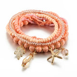 Bohemian Multilayer Bead Bracelets Bangles Tassel Starfish Charm Set