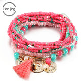 Bohemian Multilayer Bracelets with Tassel Coin Glass Beads Charm Wrap