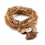 Bohemian Multilayer Bracelets with Tassel Coin Glass Beads Charm Wrap