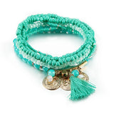 Bohemian Multilayer Bracelets with Tassel Coin Glass Beads Charm Wrap