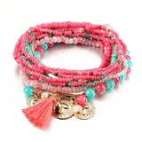 Bohemian Multilayer Bracelets with Tassel Coin Glass Beads Charm Wrap