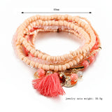 Bohemian Multilayer Bracelets with Tassel Coin Glass Beads Charm Wrap