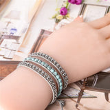 Boho Bracelet Natural Stone 3X Leather Wrap Stone Beaded Bracelet
