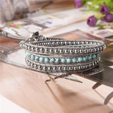 Boho Bracelet Natural Stone 3X Leather Wrap Stone Beaded Bracelet