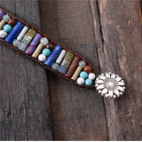 Boho Leather Wrap Bracelet Natural Stone Beads