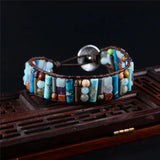 Women Boho Bracelet Tube Shape Natural Stone Single Leather Wrap Bracelet
