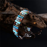 Women Boho Bracelet Tube Shape Natural Stone Single Leather Wrap Bracelet