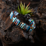Women Boho Bracelet Tube Shape Natural Stone Single Leather Wrap Bracelet