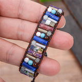 Boho Leather Wrap Bracelet Natural Stone Beads