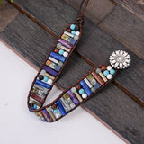Boho Leather Wrap Bracelet Natural Stone Beads
