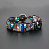 Boho Tube Stone Leather Wrap Bracelet Sunflower