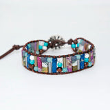 Boho Tube Stone Leather Wrap Bracelet Sunflower