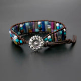 Boho Tube Stone Leather Wrap Bracelet Sunflower