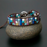 Boho Tube Stone Leather Wrap Bracelet Sunflower
