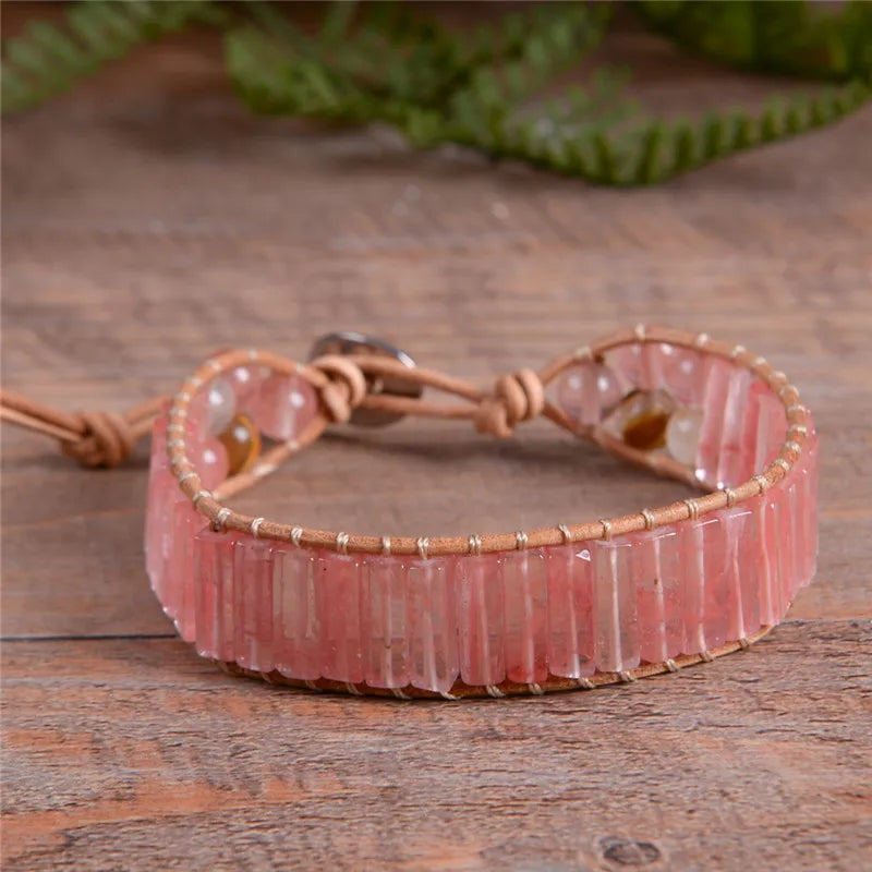 Boho Watermelon Leather Wrap Bracelet Vintage Cuff