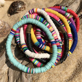 Boho Bracelets Set of 5/7, Clay Beads Wrap Cuff Bangle