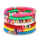 Boho Bracelets Set of 5/7, Clay Beads Wrap Cuff Bangle