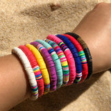 Boho Bracelets Set of 5/7, Clay Beads Wrap Cuff Bangle