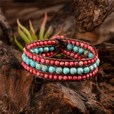 Boho Three Layer Natural Stone Single Leather Wrap Bracelet