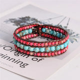 Boho Three Layer Natural Stone Single Leather Wrap Bracelet