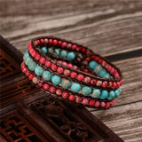 Boho Three Layer Natural Stone Single Leather Wrap Bracelet