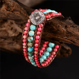 Boho Three Layer Natural Stone Single Leather Wrap Bracelet