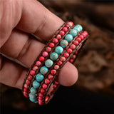 Boho Three Layer Natural Stone Single Leather Wrap Bracelet