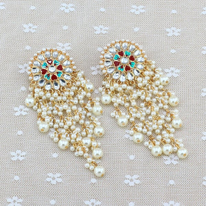 Bollywood Bride Kundan Jhumka Earrings Pearls Drop Jewelry