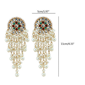 Bollywood Bride Kundan Jhumka Earrings Pearls Drop Jewelry